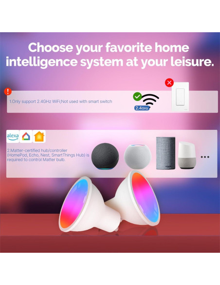 Bombillas LED MOES Matter Smart GU10, 4 unidades RGB 5W 400lm