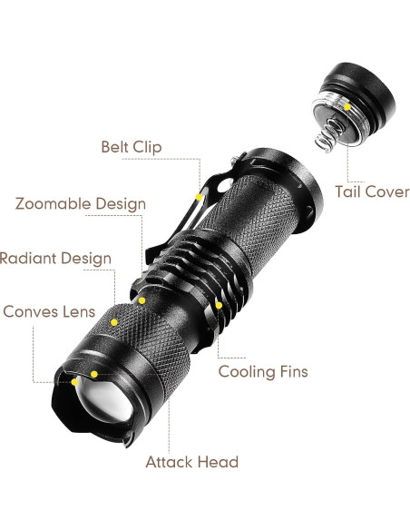 Mudder Paquete de 10 Mini Linternas LED 3 Modos Ajustables