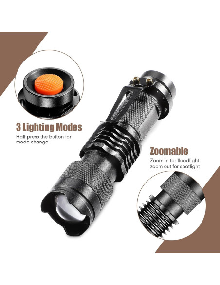 Mudder Paquete de 10 Mini Linternas LED 3 Modos Ajustables