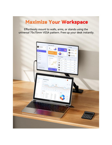 Monitor Portátil HotYeah 15.6" FHD 1080P USB-C HDMI IPS