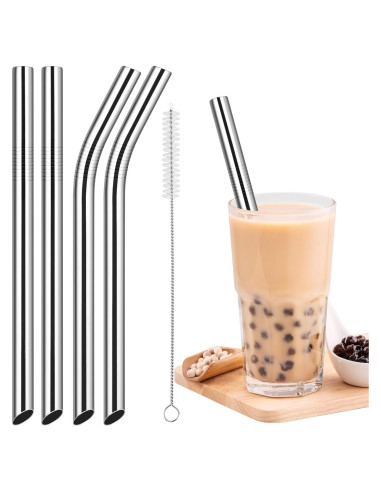 NiHome Popotes de Acero Inoxidable Reutilizables 4 Pzas 1.27 cm