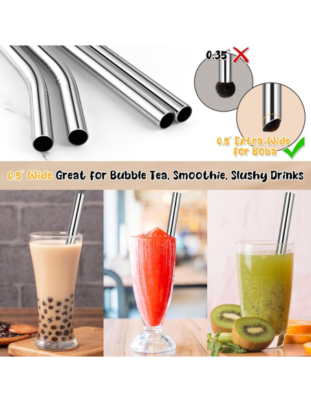 NiHome Popotes de Acero Inoxidable Reutilizables 4 Pzas 1.27 cm