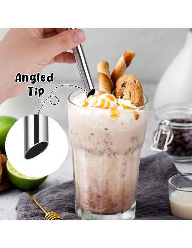 NiHome Popotes de Acero Inoxidable Reutilizables 4 Pzas 1.27 cm