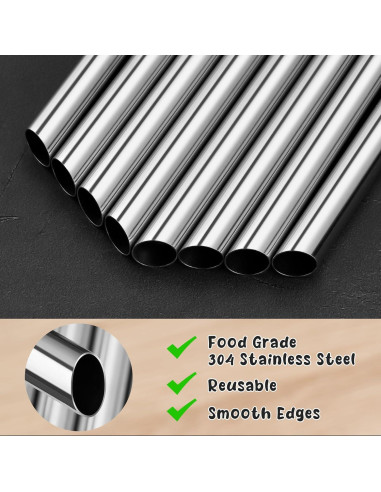 NiHome Popotes de Acero Inoxidable Reutilizables 4 Pzas 1.27 cm