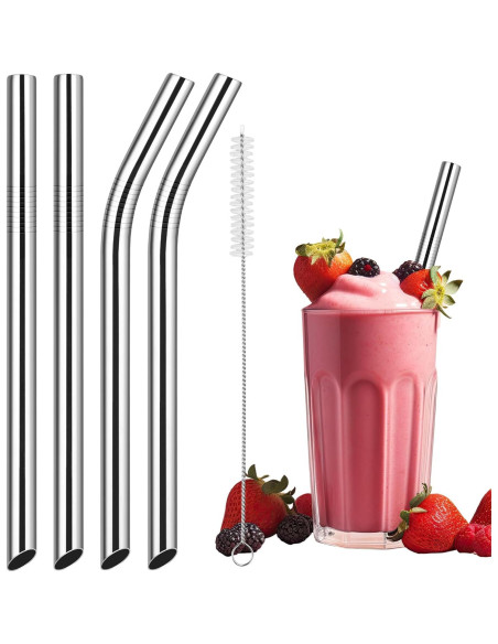 NiHome Popotes de Acero Inoxidable Reutilizables 4 Pzas 1.27 cm