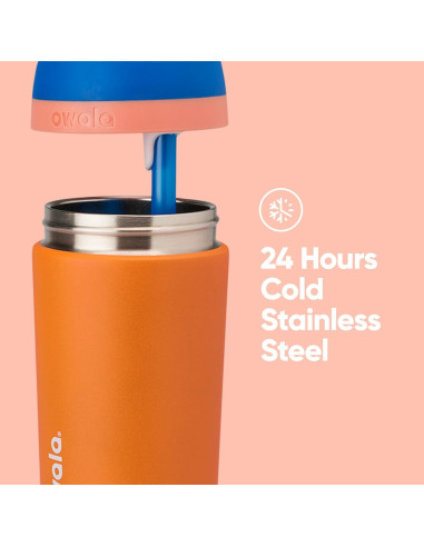 Botella de Agua Aislada Owala Kids 414 ml con Pajilla Naranja/Azul
