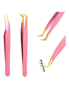 Pinzas para Pestañas TIESOME Rosa Inoxidable 2 Pcs Curvadas