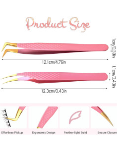 Pinzas para Pestañas TIESOME Rosa Inoxidable 2 Pcs Curvadas 2