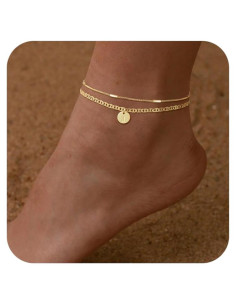 Brazalete de Tobillo Iniciales Oro 14K Ajustable 21.6 cm