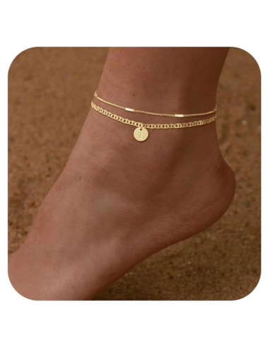 Brazalete de Tobillo Iniciales Oro 14K Ajustable 21.6 cm