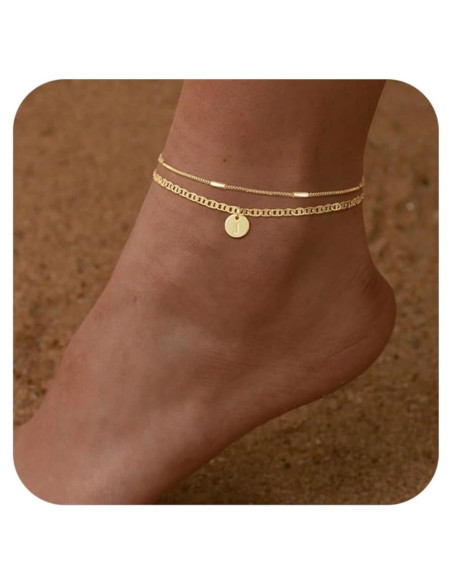 Brazalete de Tobillo Iniciales Oro 14K Ajustable 21.6 cm