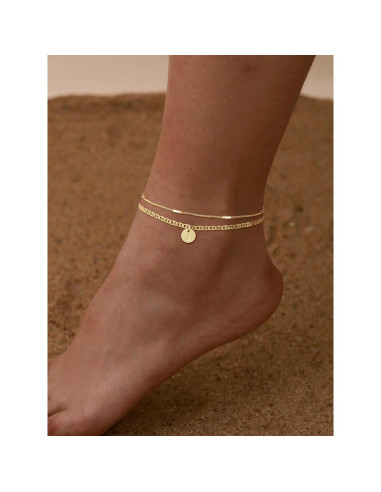 Brazalete de Tobillo Iniciales Oro 14K Ajustable 21.6 cm