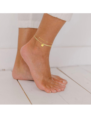 Brazalete de Tobillo Iniciales Oro 14K Ajustable 21.6 cm