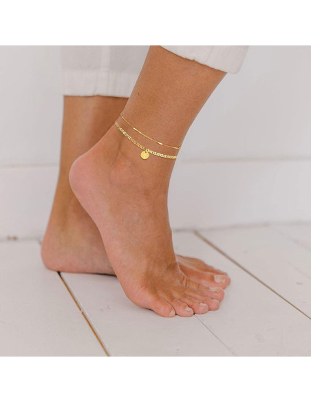 Brazalete de Tobillo Iniciales Oro 14K Ajustable 21.6 cm