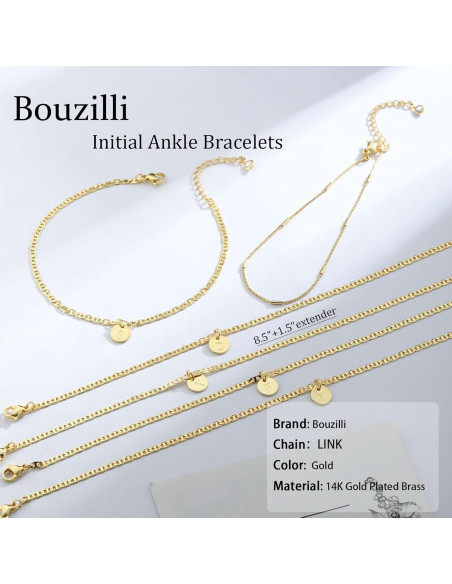 Brazalete de Tobillo Iniciales Oro 14K Ajustable 21.6 cm