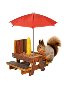 Comedero para Ardillas NB2GHYQJ con Paraguas y Soporte de Madera