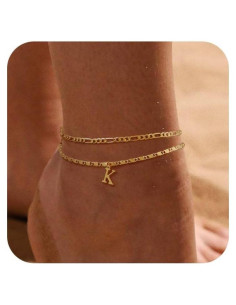 Pulsera de Tobillo Iniciales Tasiso Oro 14K Ajustable 21.6 cm
