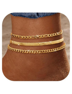 Pulseras de Tobillo Doradas LOYALLOOK 14K Ajustables 3pcs