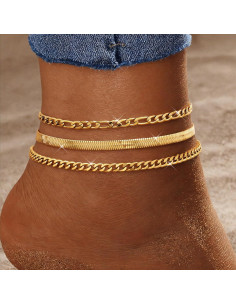 Pulseras de Tobillo Doradas LOYALLOOK 14K Ajustables 3pcs 2