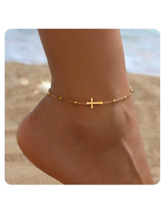 Brazalete cruzado dorado Kyazeo con perlas y cuentas 21.1 cm