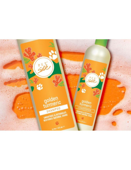 Champú de Cúrcuma Dorada Pet Silk 453.6g - Hidrata y Repara Pelaje