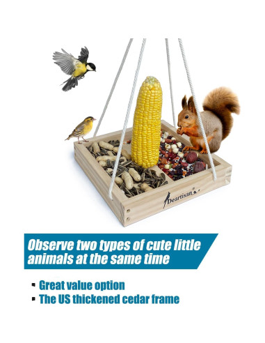 Comedero Colgante para Aves Deartisan de Madera de Cedro