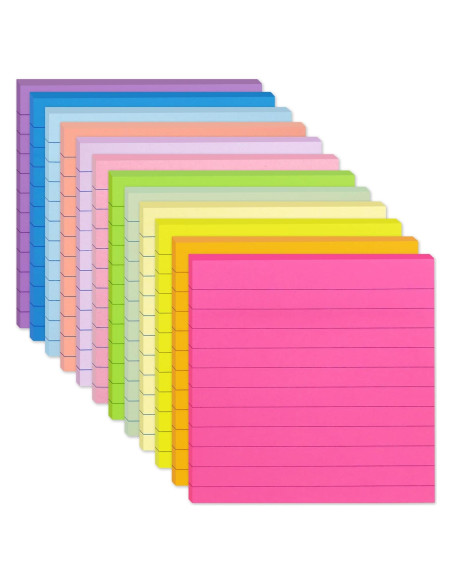Paquete de 12 Notas Adhesivas Rayadas HCTBN 10x10 cm Brillantes