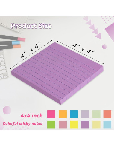 Paquete de 12 Notas Adhesivas Rayadas HCTBN 10x10 cm Brillantes