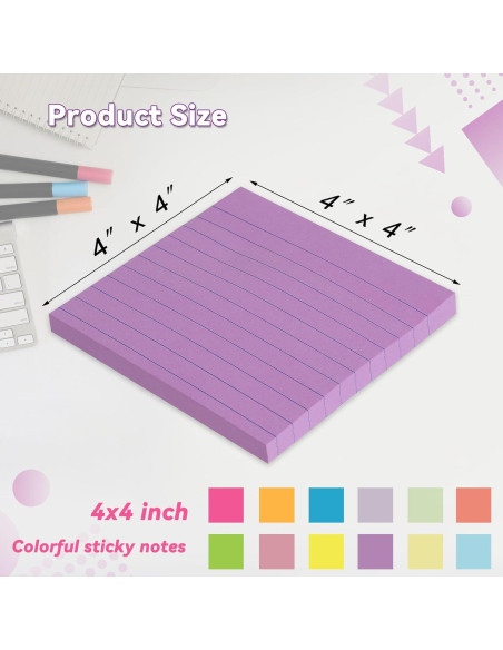 Paquete de 12 Notas Adhesivas Rayadas HCTBN 10x10 cm Brillantes