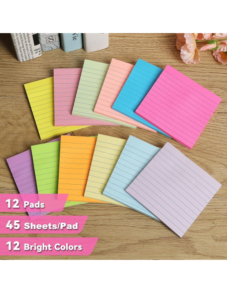 Paquete de 12 Notas Adhesivas Rayadas HCTBN 10x10 cm Brillantes