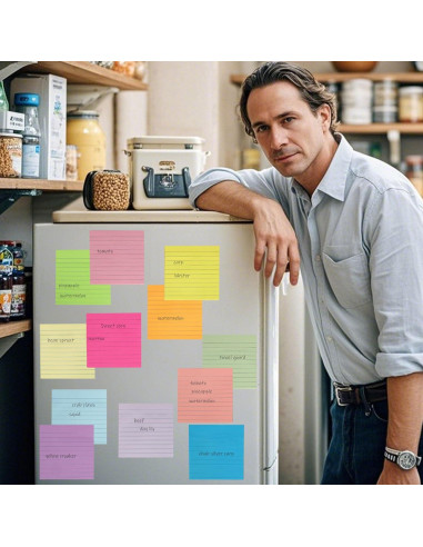 Paquete de 12 Notas Adhesivas Rayadas HCTBN 10x10 cm Brillantes