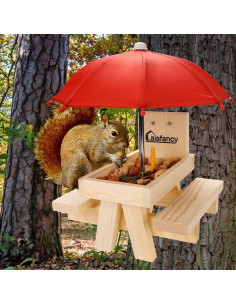 Comedero para Ardillas Lalafancy de Madera con Paraguas 2