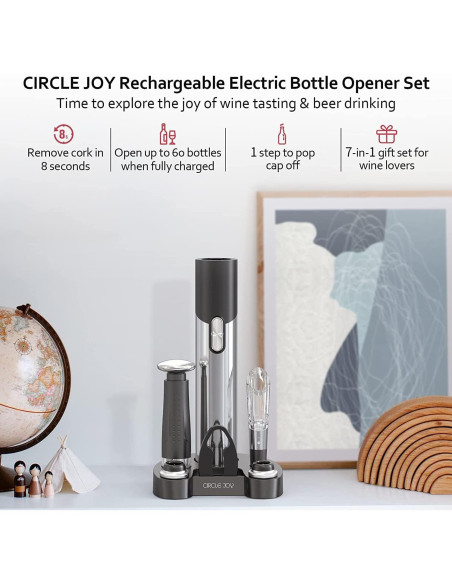 Abridor de Vino Eléctrico CIRCLE JOY 7 en 1 con Accesorios