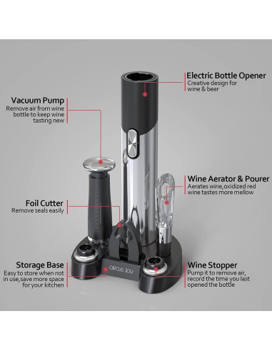 Abridor de Vino Eléctrico CIRCLE JOY 7 en 1 con Accesorios
