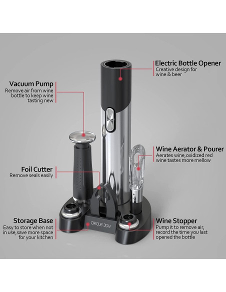 Abridor de Vino Eléctrico CIRCLE JOY 7 en 1 con Accesorios