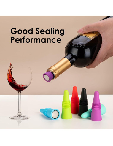 9 Tapones de Vino Silicona Multicolor BULUMIOO con Acero Inoxidable