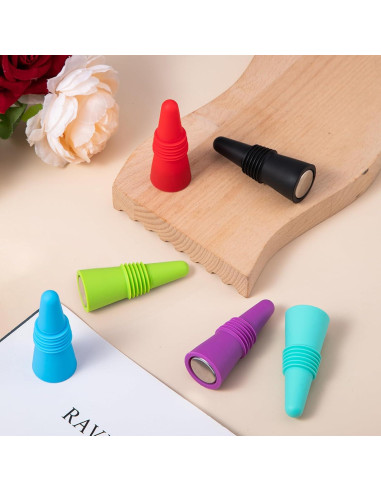 9 Tapones de Vino Silicona Multicolor BULUMIOO con Acero Inoxidable
