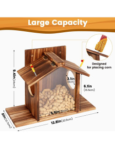Comedero para Ardillas Sapsisel de Madera, 34x18 cm, Exterior 2