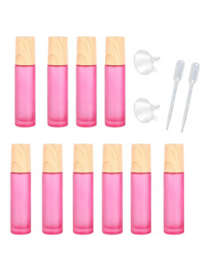 10 Botellas de Rodillo de Vidrio YORROR 10ml Rosa Reutilizables