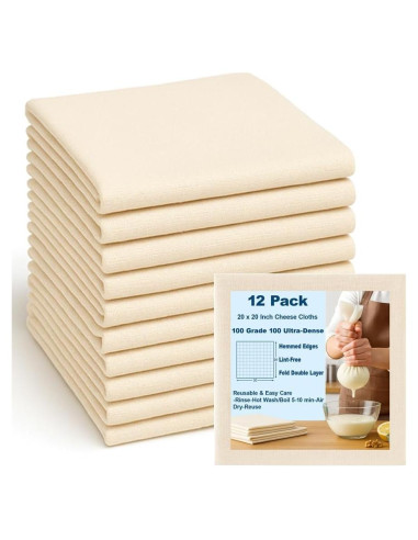 12 Piezas Tela de Queso Reutilizable Uiploib 50.8x50.8 cm