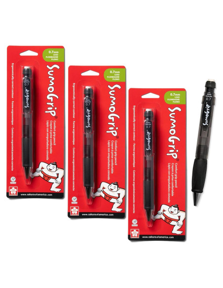 Lápiz mecánico SumoGrip SAKURA 0.7 mm ergonómico - Paquete de 3 Lápiz mecánico SumoGrip SAKURA 0.7 mm ergonómico - Paquete de 3