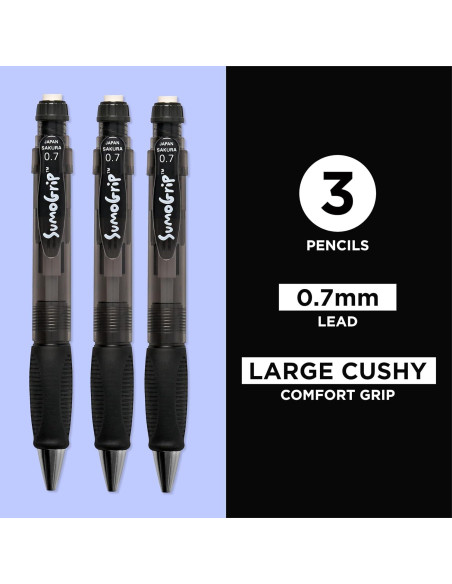 Lápiz mecánico SumoGrip SAKURA 0.7 mm ergonómico - Paquete de 3 Lápiz mecánico SumoGrip SAKURA 0.7 mm ergonómico - Paquete de 3