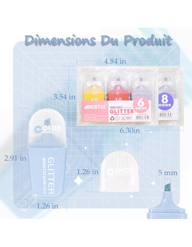 8 Resaltadores Brillantes Mini BONACE Punta Cincel Secado Rápido