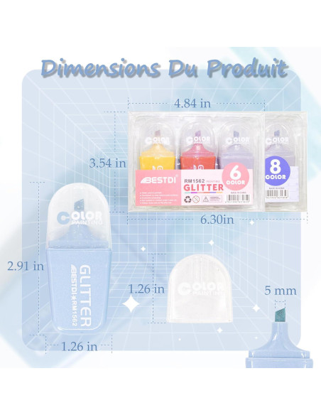 8 Resaltadores Brillantes Mini BONACE Punta Cincel Secado Rápido