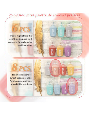 8 Resaltadores Brillantes Mini BONACE Punta Cincel Secado Rápido