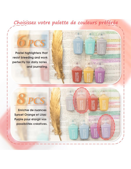 8 Resaltadores Brillantes Mini BONACE Punta Cincel Secado Rápido