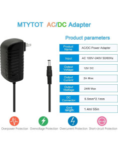 Adaptador de corriente AC/DC 12V 2A MTYTOT para LED y CCTV 2