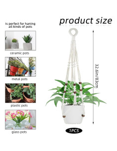 Colgador de Plantas de Macramé JIUZI 88.9 cm Algodón Blanco 2