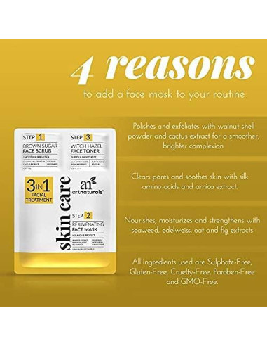 Mascarilla Facial 3 en 1 ArtNaturals - Exfoliante, Tónico y Rejuvenecedora