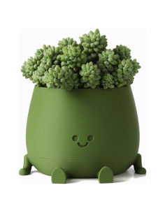 Maceta Autorriego TOPOLA Cara Feliz 13.2 cm Verde Oscuro